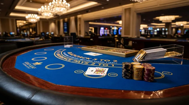 Blackjack table with dealt natural 21 and chips