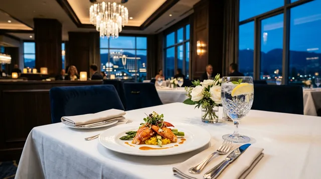 Fine dining restaurant table setting overlooking Niagara gorge